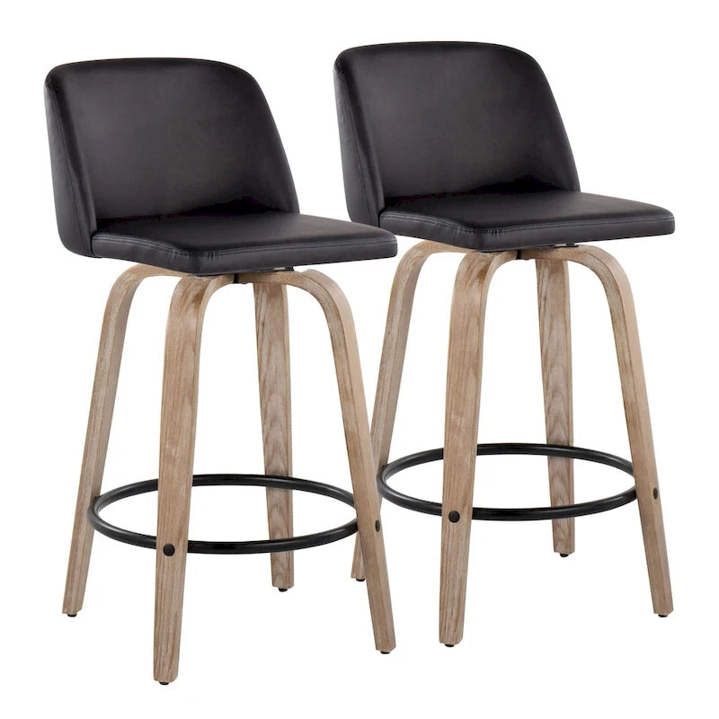 26" Fixed-Height Counter Stool with Whitewashed Wood Base, Set of 2