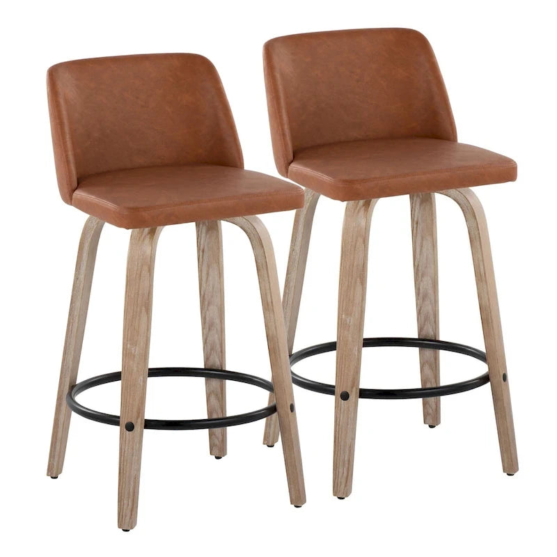 26" Fixed-Height Counter Stool with Whitewashed Wood Base, Set of 2