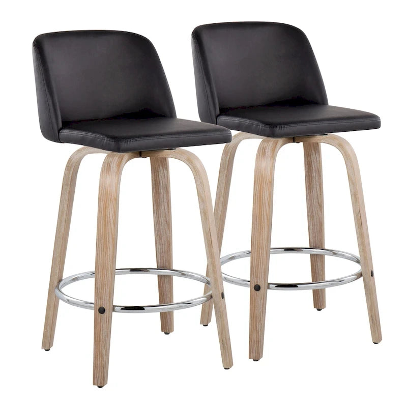 26" Fixed-Height Counter Stool with Whitewashed Wood Base, Set of 2