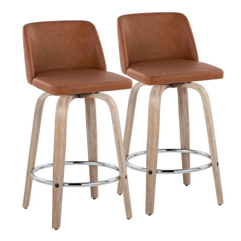 26" Fixed-Height Counter Stool with Whitewashed Wood Base, Set of 2