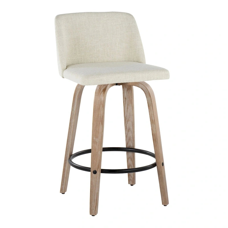 26" Fixed-Height Counter Stool with Whitewashed Wood Base, Set of 2