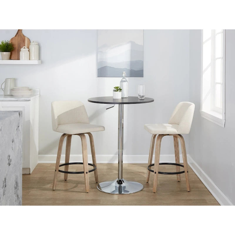 26" Fixed-Height Counter Stool with Whitewashed Wood Base, Set of 2