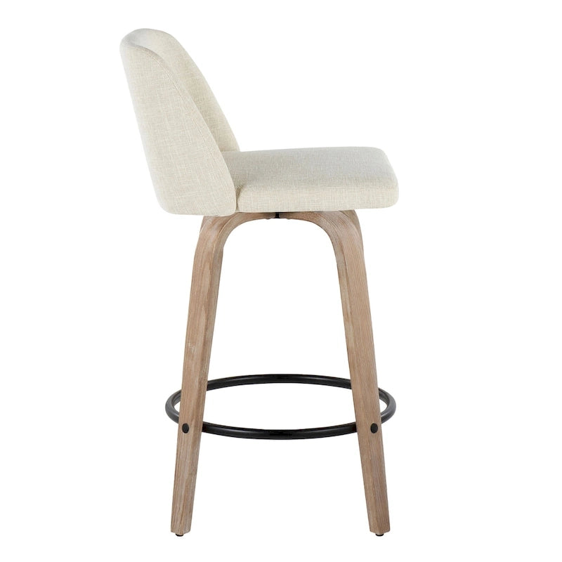 26" Fixed-Height Counter Stool with Whitewashed Wood Base, Set of 2