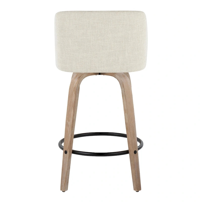 26" Fixed-Height Counter Stool with Whitewashed Wood Base, Set of 2