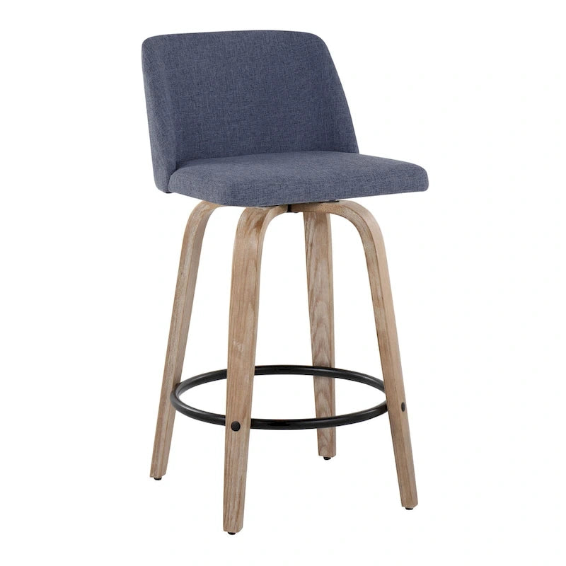 26" Fixed-Height Counter Stool with Whitewashed Wood Base, Set of 2