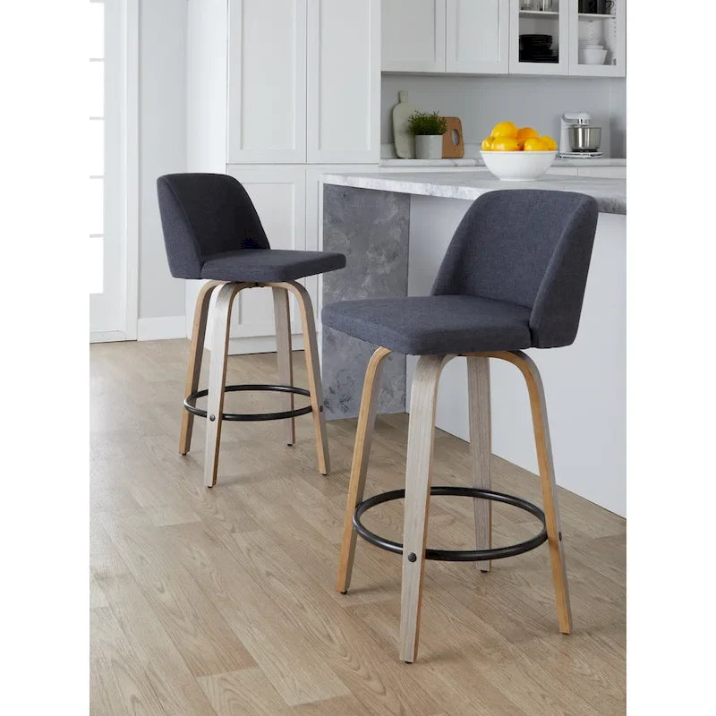 26" Fixed-Height Counter Stool with Whitewashed Wood Base, Set of 2