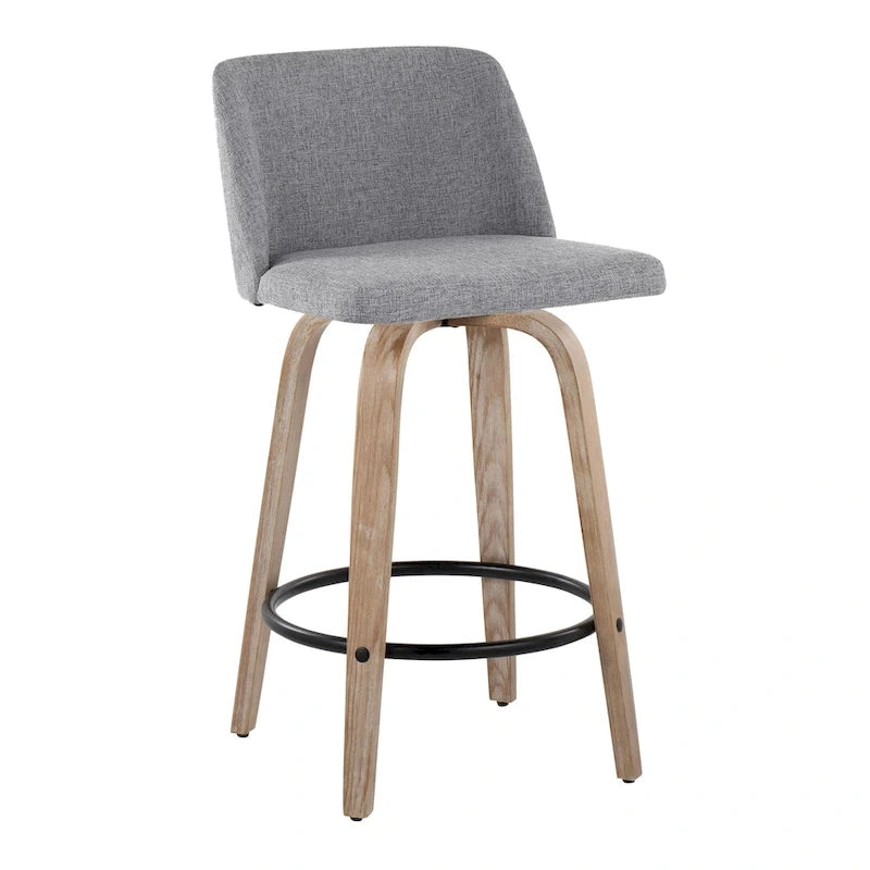 26" Fixed-Height Counter Stool with Whitewashed Wood Base, Set of 2
