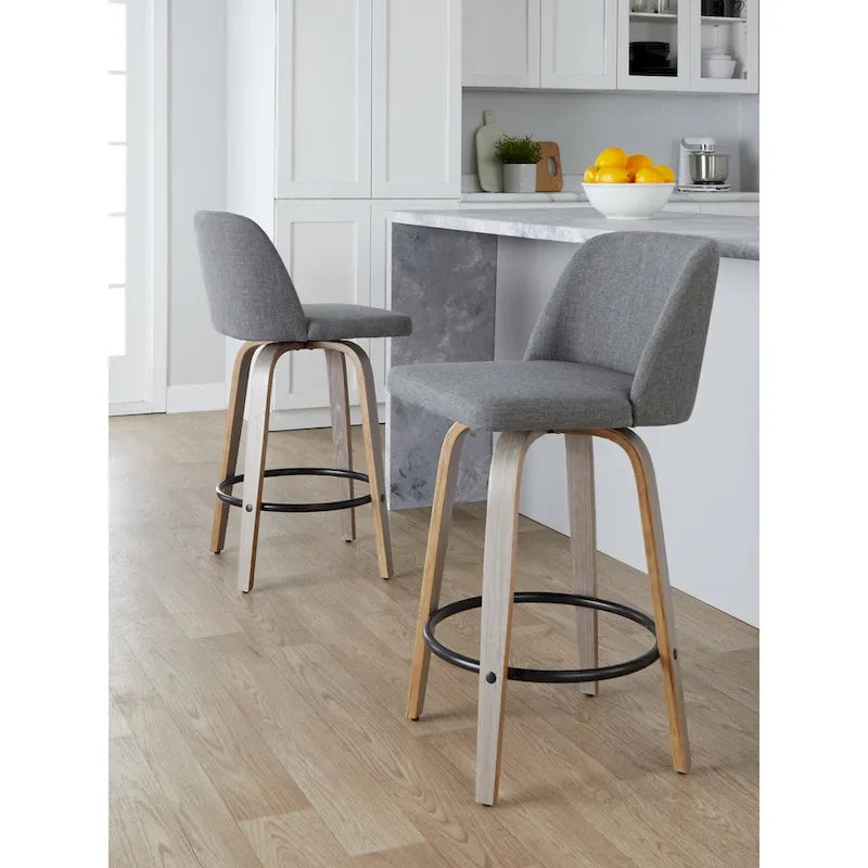 26" Fixed-Height Counter Stool with Whitewashed Wood Base, Set of 2