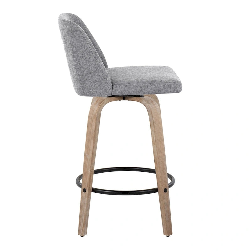 26" Fixed-Height Counter Stool with Whitewashed Wood Base, Set of 2