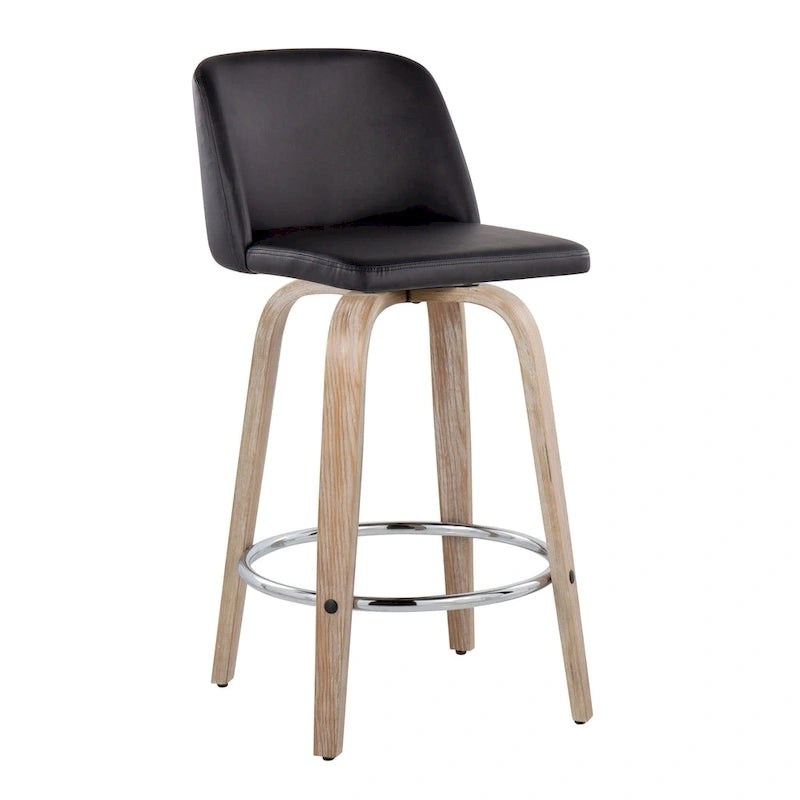 26" Fixed-Height Counter Stool with Whitewashed Wood Base, Set of 2