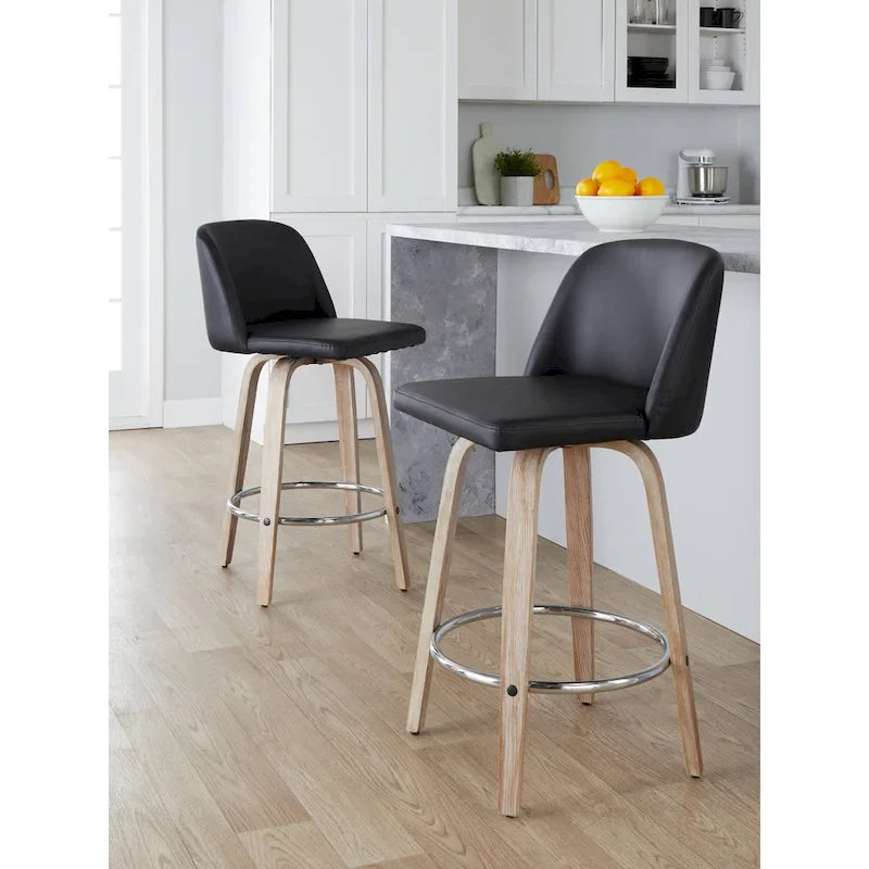 26" Fixed-Height Counter Stool with Whitewashed Wood Base, Set of 2