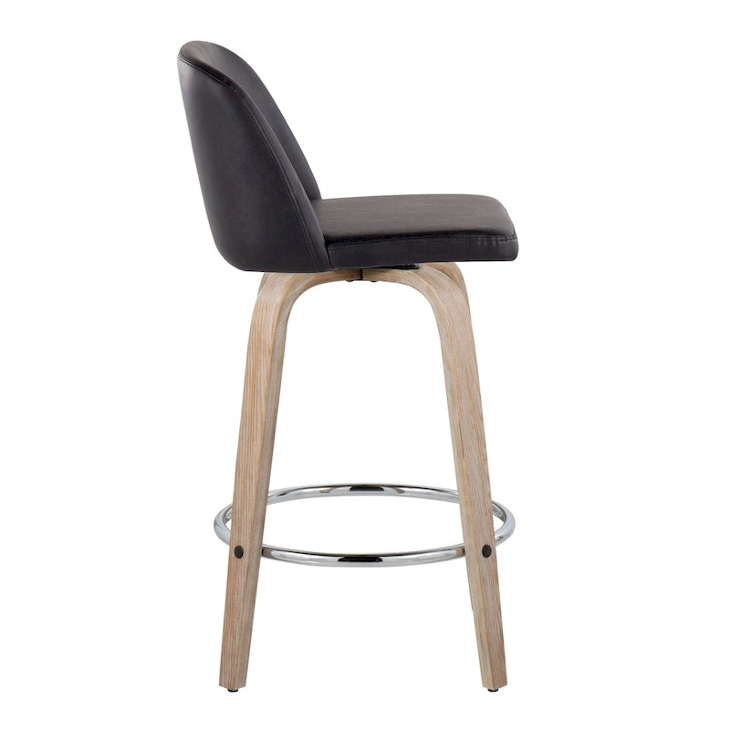 26" Fixed-Height Counter Stool with Whitewashed Wood Base, Set of 2