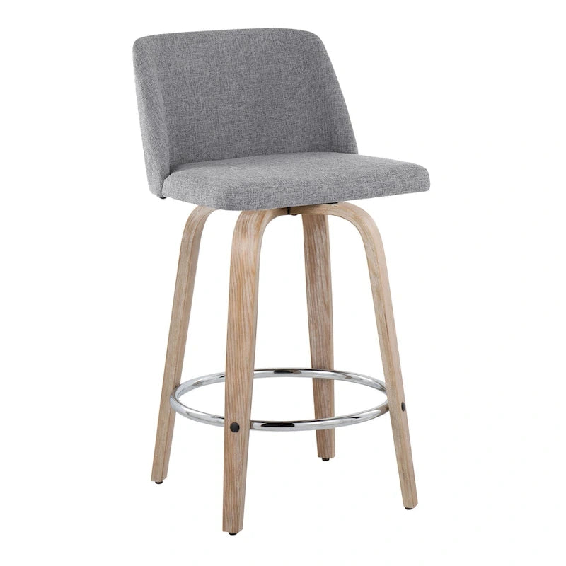 26" Fixed-Height Counter Stool with Whitewashed Wood Base, Set of 2