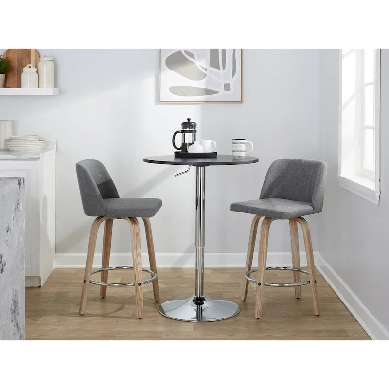 26" Fixed-Height Counter Stool with Whitewashed Wood Base, Set of 2