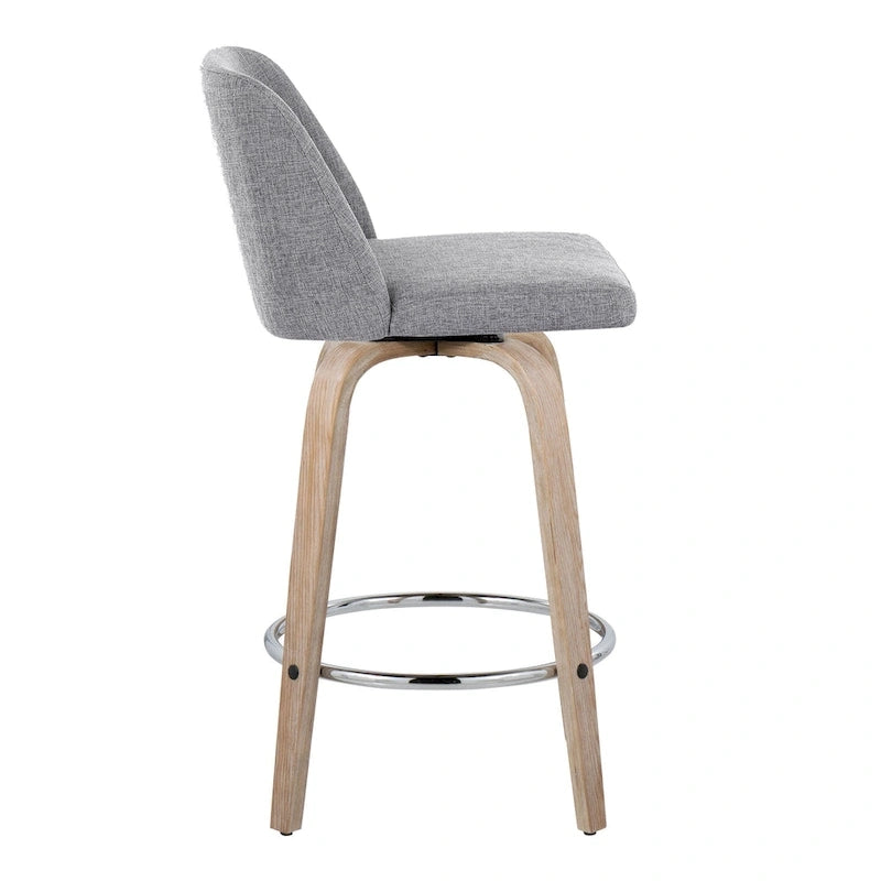 26" Fixed-Height Counter Stool with Whitewashed Wood Base, Set of 2