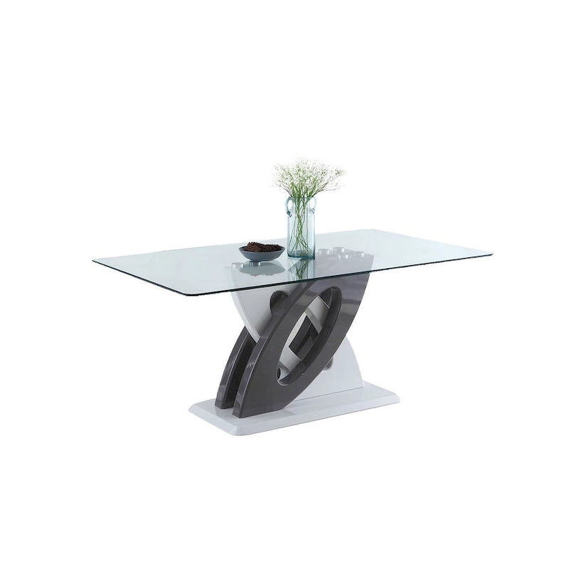 Glass Top Dining Table with High Gloss White Pedestal Base