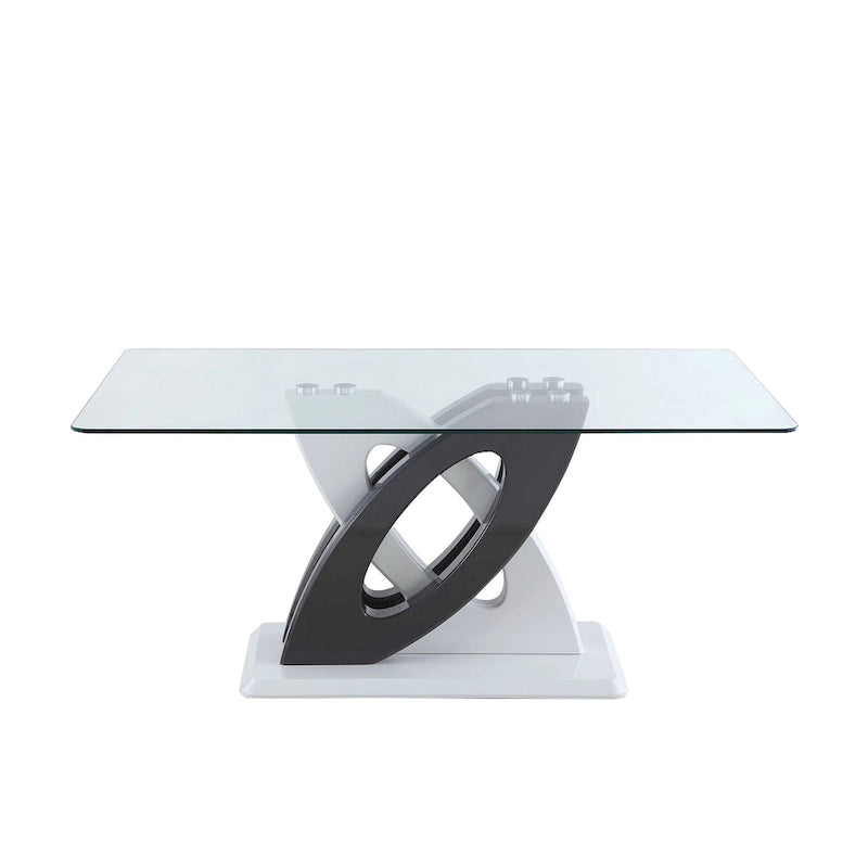 Glass Top Dining Table with High Gloss White Pedestal Base