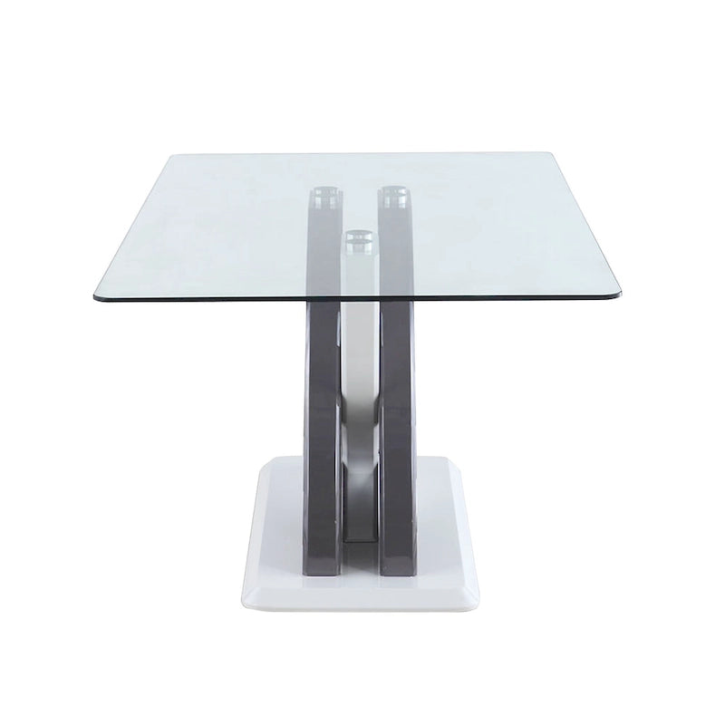 Glass Top Dining Table with High Gloss White Pedestal Base