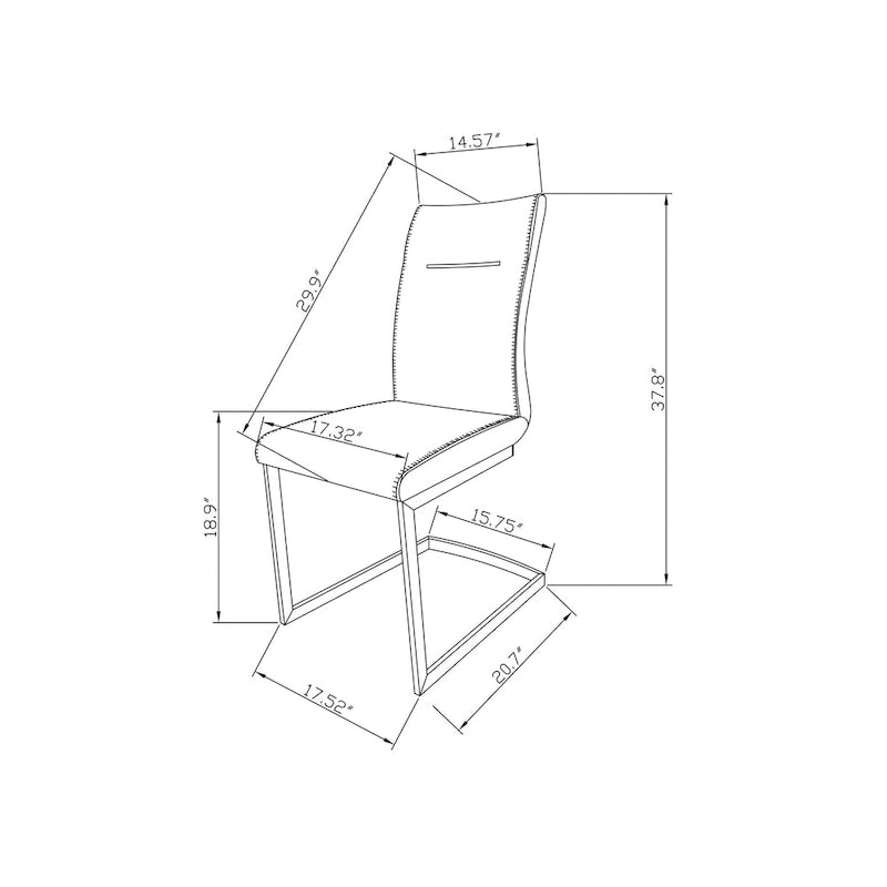 Plush Fabric Cantilever Side Chair with Highlight Stitching, Set of 2
