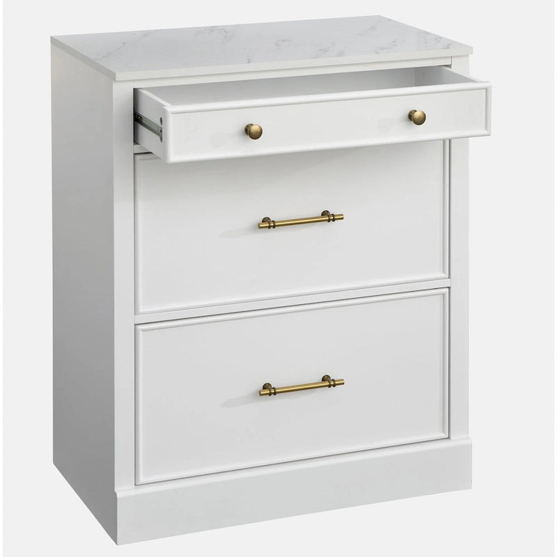3-Drawer Cabinet with Faux Marble Top, White