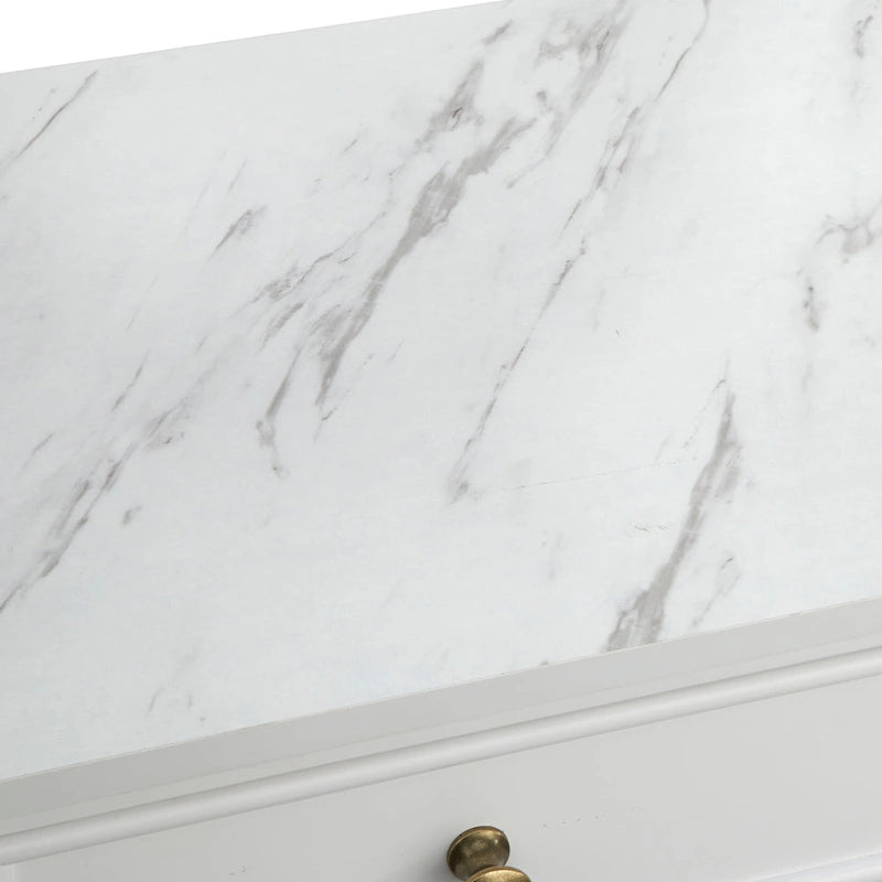 3-Drawer Cabinet with Faux Marble Top, White