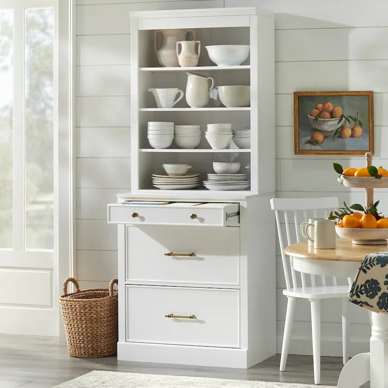 3-Drawer Cabinet with Faux Marble Top, White