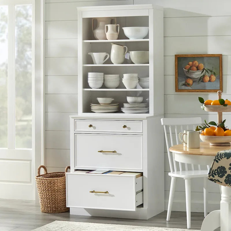 3-Drawer Cabinet with Faux Marble Top, White