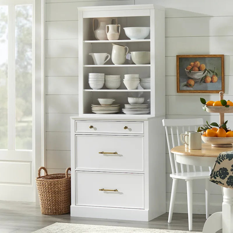3-Drawer Cabinet with Faux Marble Top, White