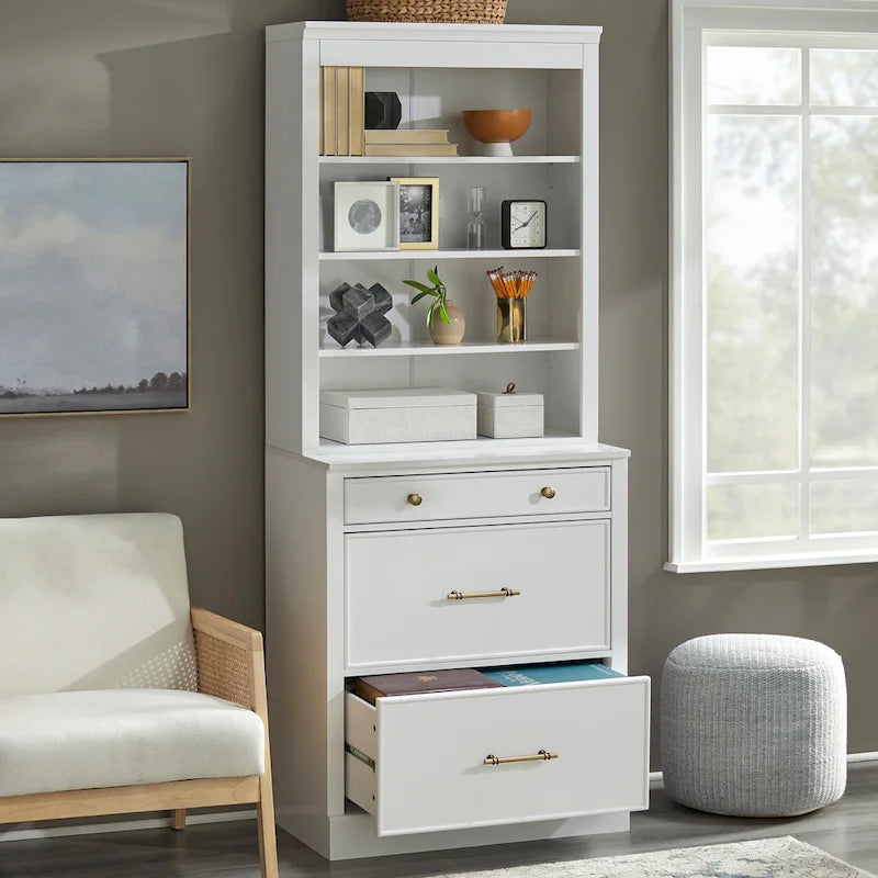 3-Drawer Cabinet with Faux Marble Top, White