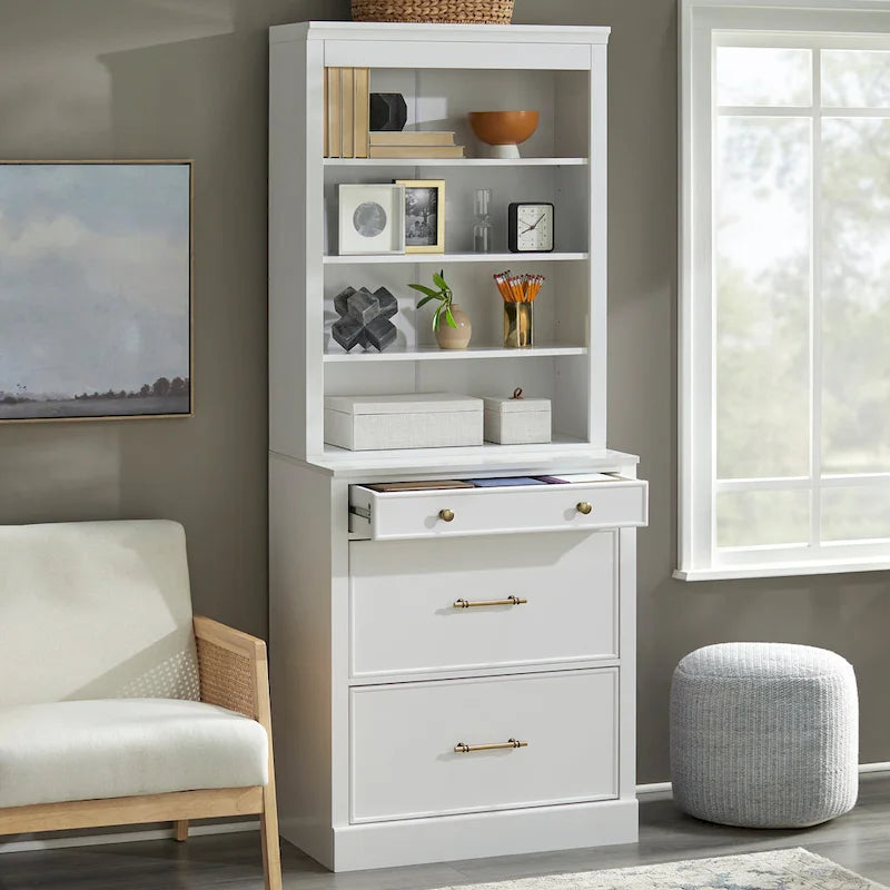 3-Drawer Cabinet with Faux Marble Top, White