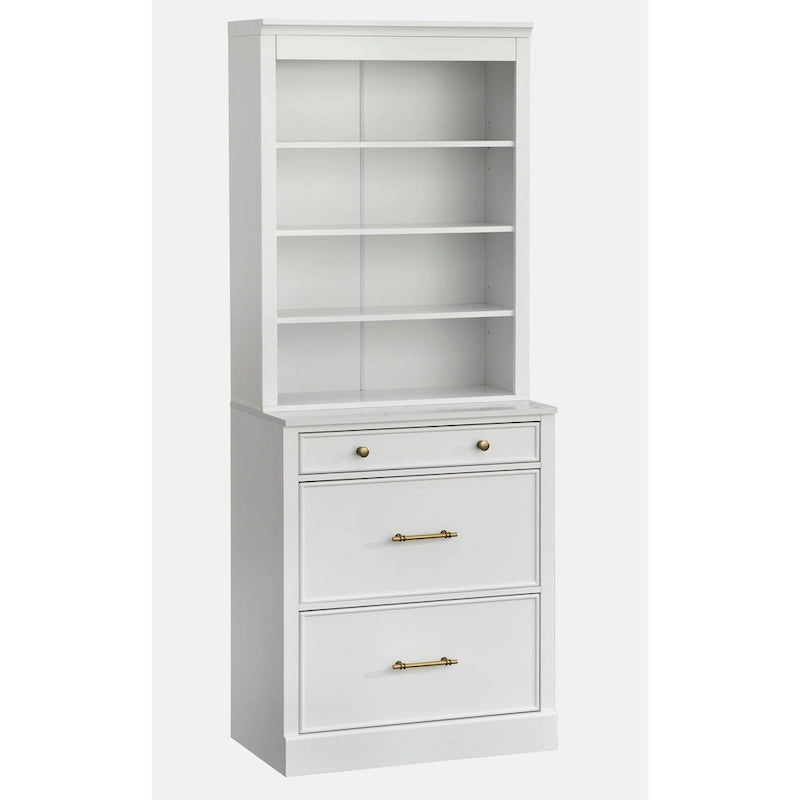 3-Drawer Cabinet with Faux Marble Top, White
