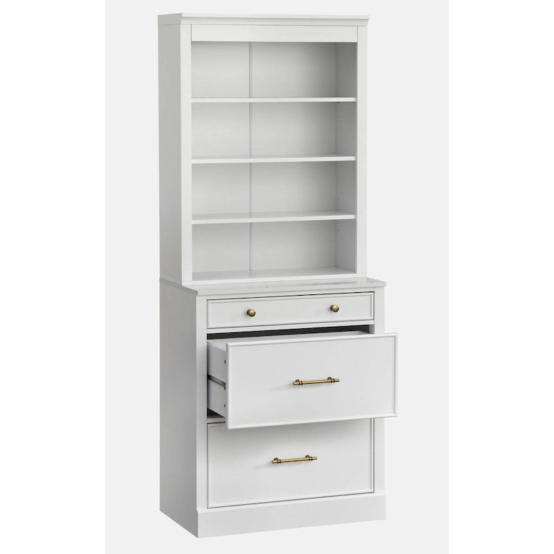3-Drawer Cabinet with Faux Marble Top, White