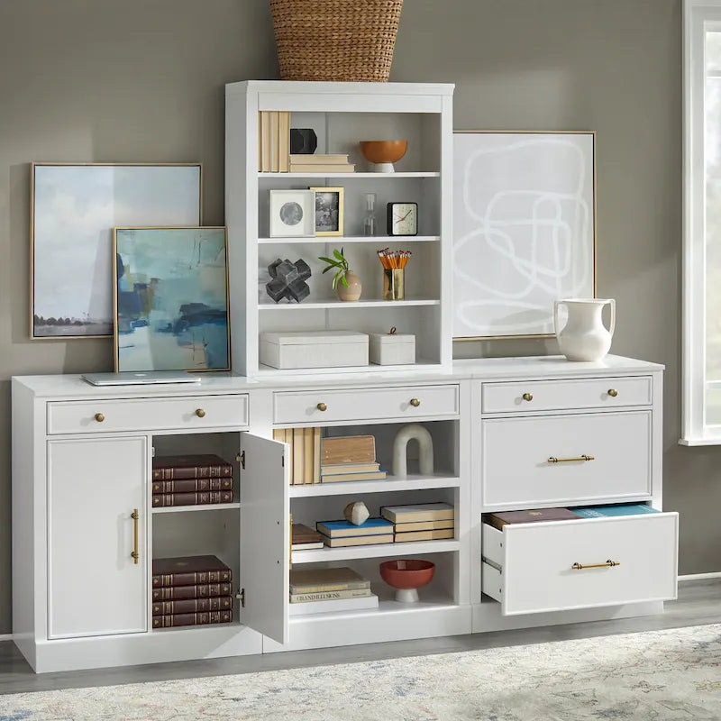3-Drawer Cabinet with Faux Marble Top, White