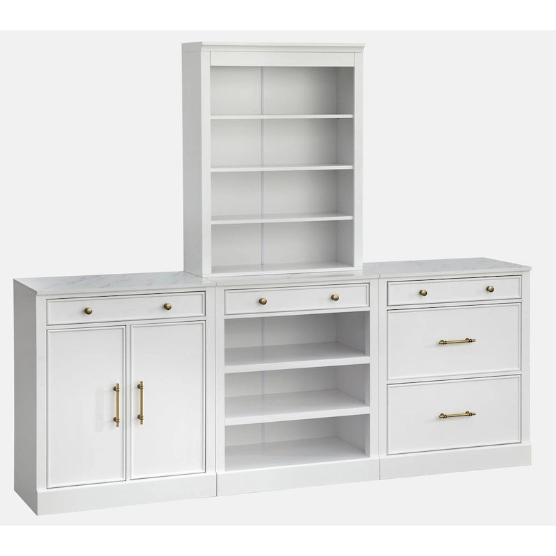3-Drawer Cabinet with Faux Marble Top, White