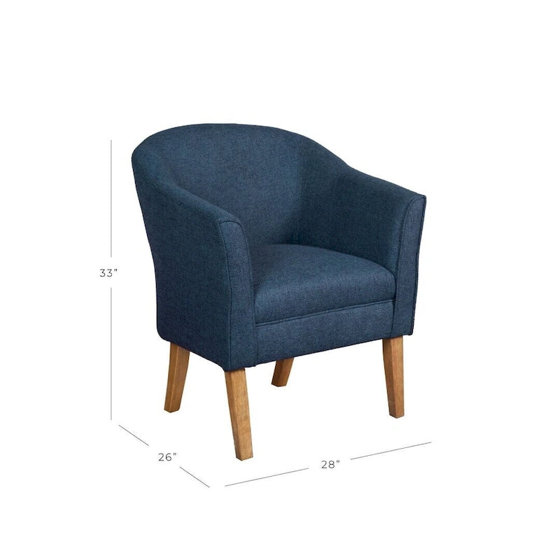 Navy Chunky Textured Tub Accent Chair with Driftwood Legs