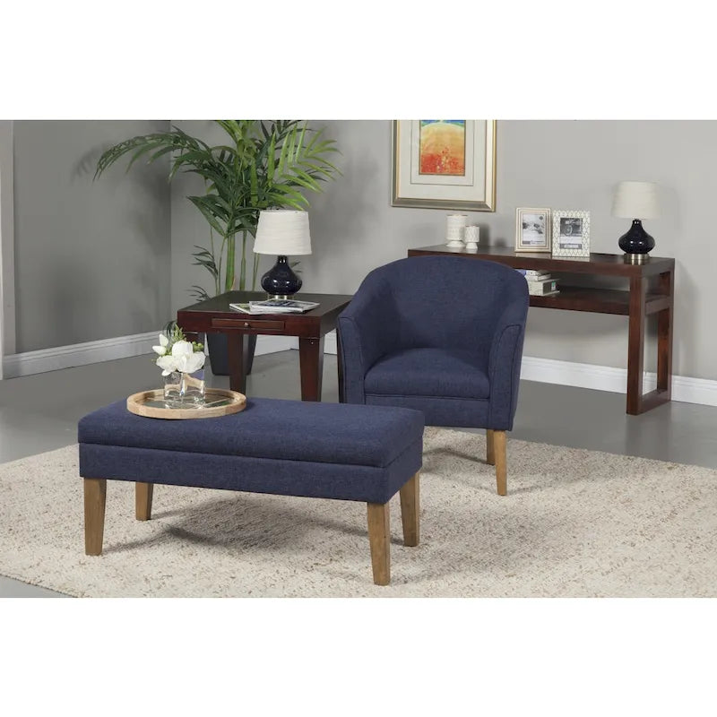 Navy Chunky Textured Tub Accent Chair with Driftwood Legs