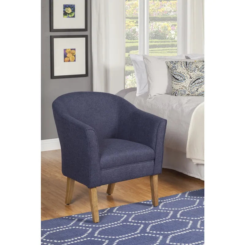 Navy Chunky Textured Tub Accent Chair with Driftwood Legs