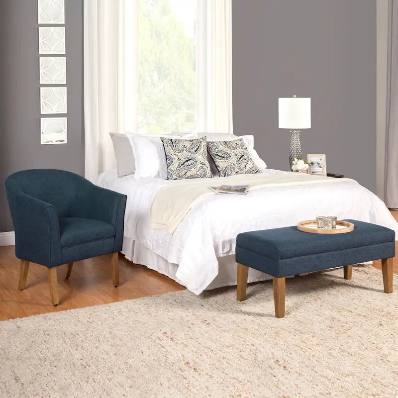 Navy Chunky Textured Tub Accent Chair with Driftwood Legs