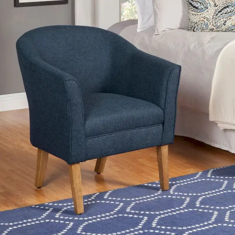 Navy Chunky Textured Tub Accent Chair with Driftwood Legs