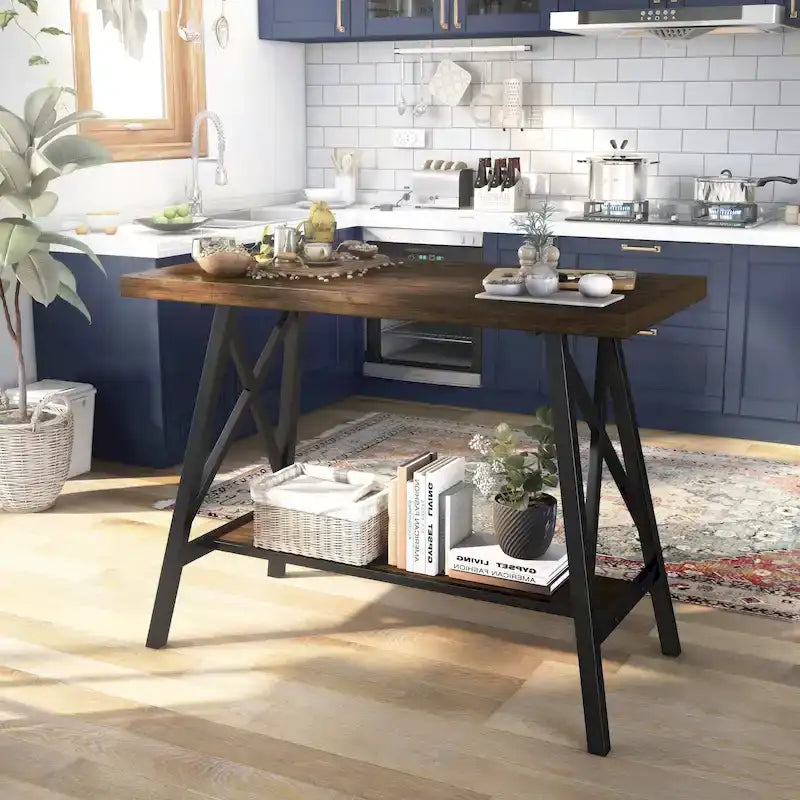 Industrial Weathered Oak 47" Counter Height Table with Metal Legs
