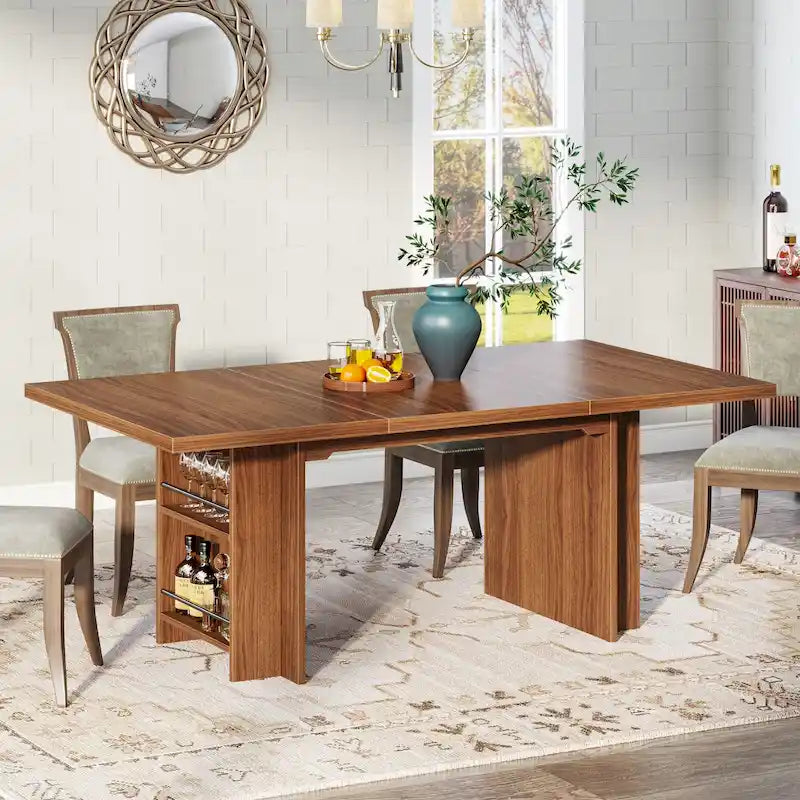 Farmhouse Dining Table for 6, 63-Inch Rectangular Wooden Kitchen Table with Storage