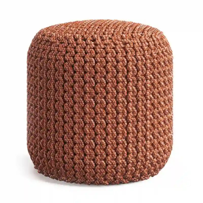 Round Knitted Pouf in Orange Recycled PET Polyester