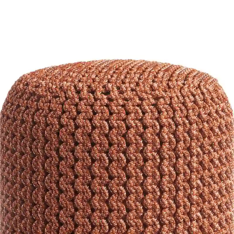 Round Knitted Pouf in Orange Recycled PET Polyester