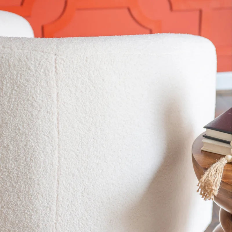White Sherpa 360-Degree Swivel Barrel Chair