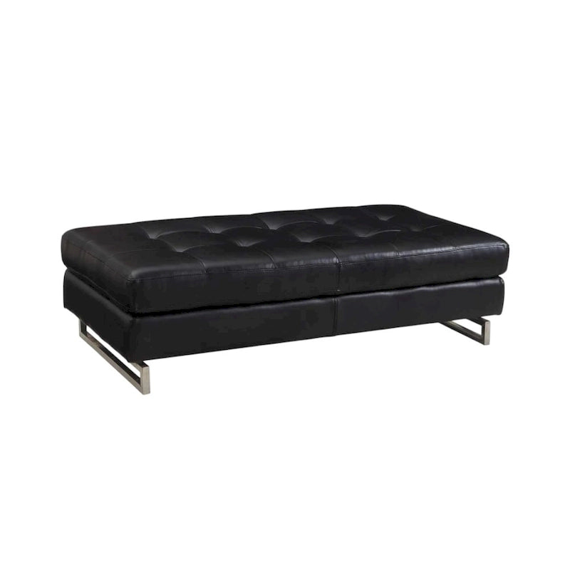 63" Black Tufted Faux Leather and Silver Ottoman