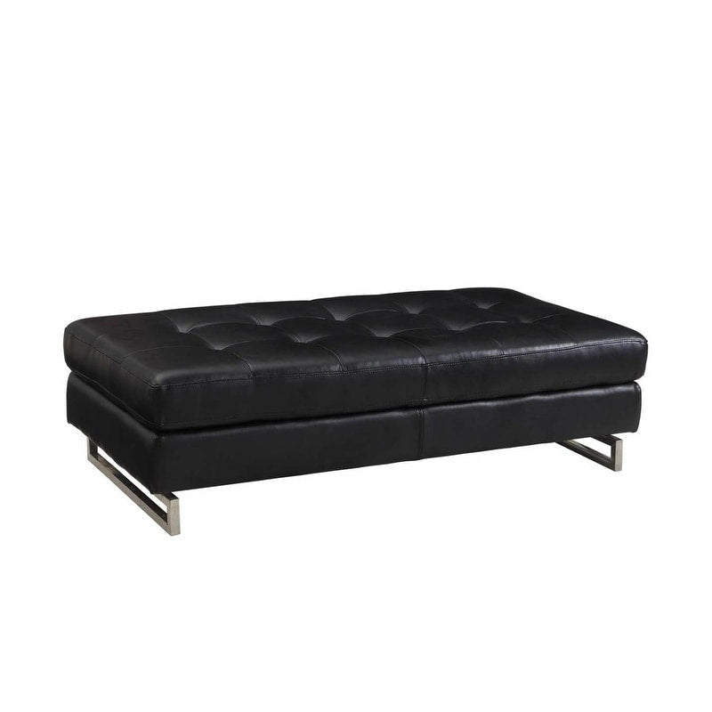 63" Black Tufted Faux Leather and Silver Ottoman