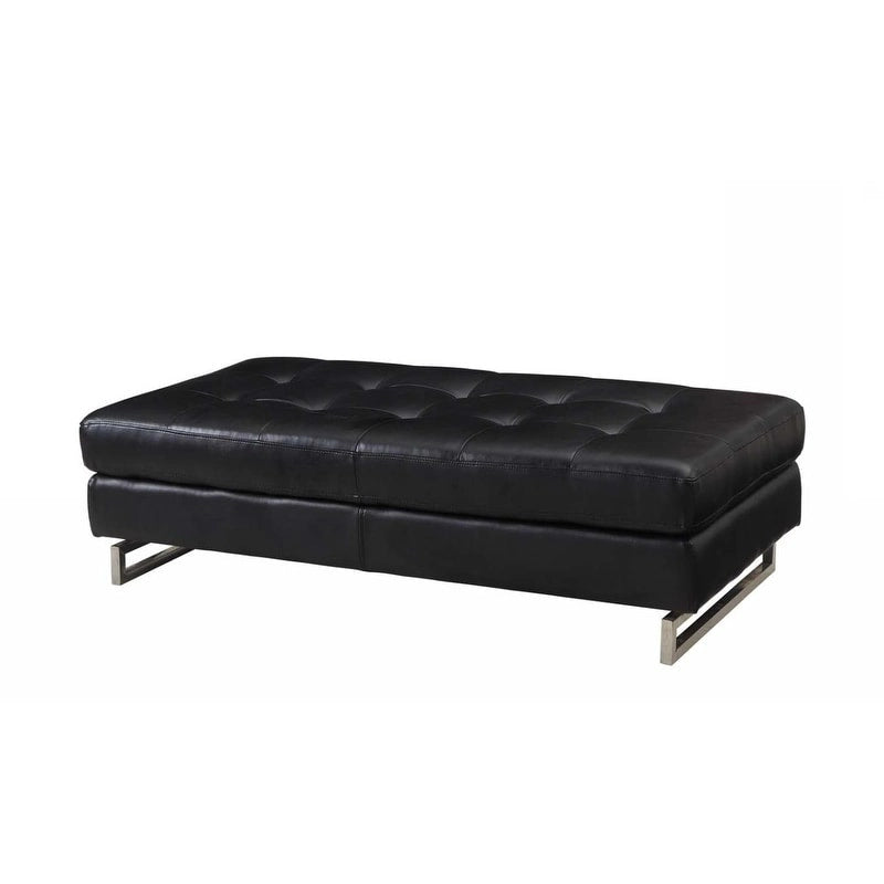63" Black Tufted Faux Leather and Silver Ottoman