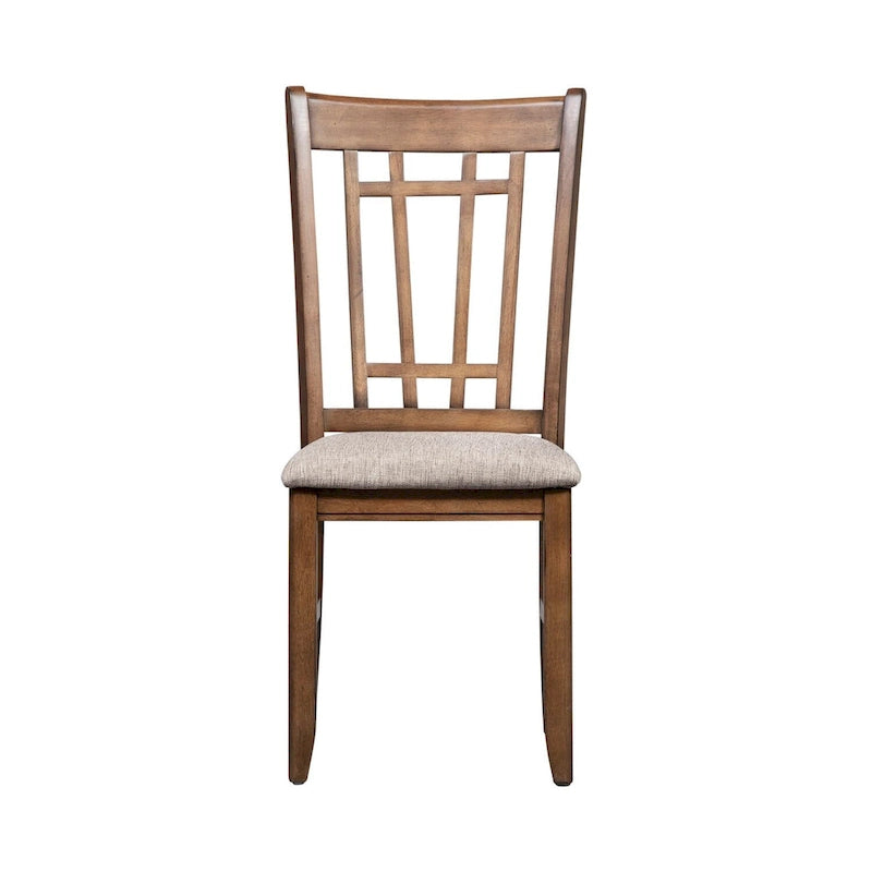 Antique Honey Lattice Back Side Chair in Rubberwood, Set of 2