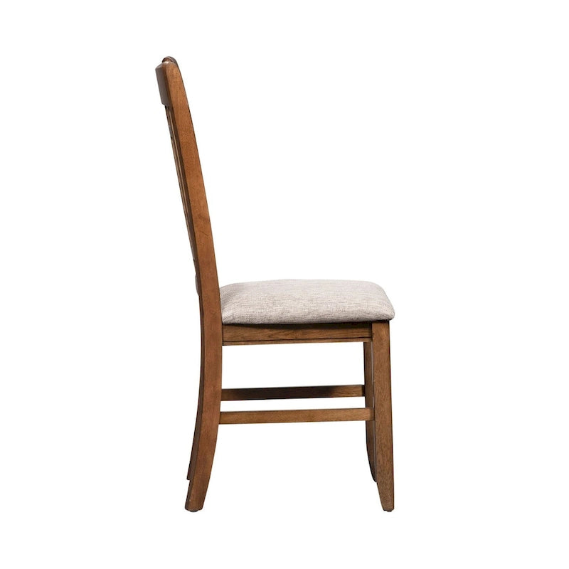 Antique Honey Lattice Back Side Chair in Rubberwood, Set of 2