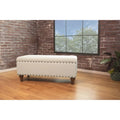 Tufted Linen Storage Bench with Walnut Legs, 42"